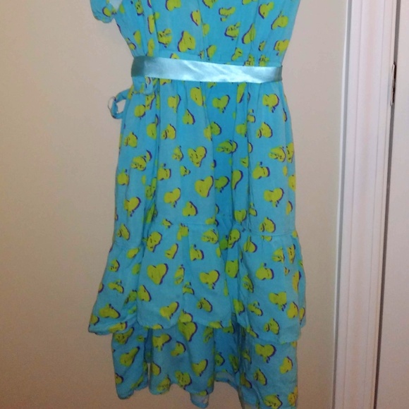 (KIDS)Ruffle Layer Dress(Blue w/Lime Green Hearts) - Picture 4 of 5